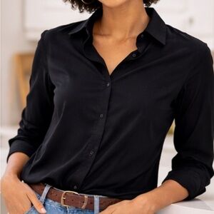 Vintage 90’s Moschino Women’s Blouse Black Button-Up S 12 Long Sleeve Italy